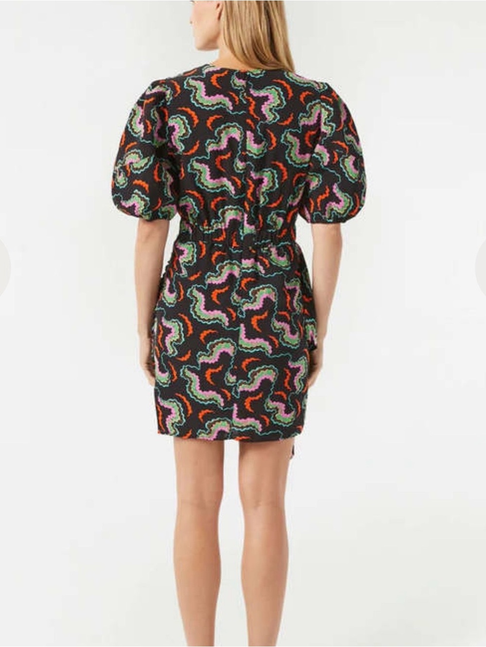 Rhode Pia Mini Dress Women's Size 2 Soundwave Print Billowy Ruched Asymmetric - Picture 2 of 15
